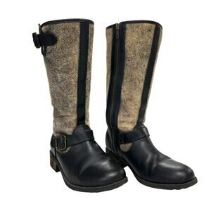 UGG Chancery Shearling Equestrian Riding Boots Tall Buckle Brown Black 6.5